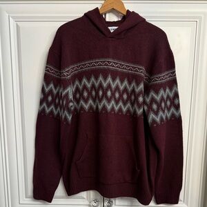 Old Navy NWT Men's Large Burgundy and Grey Fair Isle Pullover Sweater Hoodie